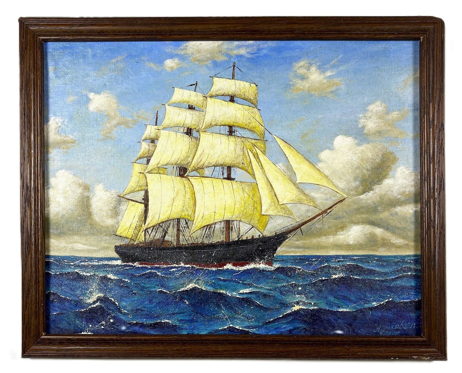 Framed clipper ship oil painting sold at Cardenas Auctions