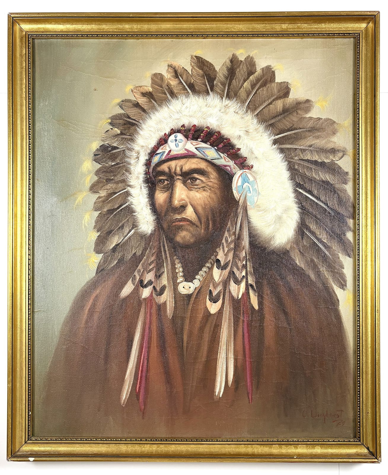 Framed portrait oil painting offered at Cardenas Auctions